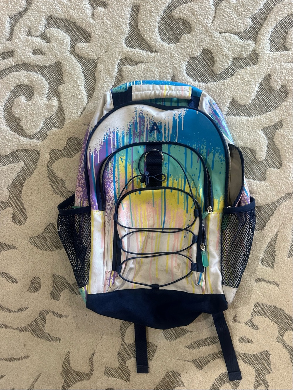 Pottery Barn Teen Blue, Yellow & Purple Drip-Print Backpack
